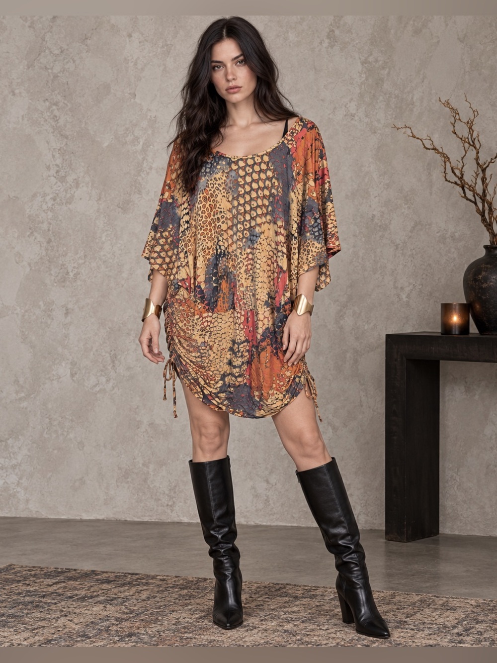 Lascana for Venus Mixed Animal Print Ruched Swim Cover Up Dress L